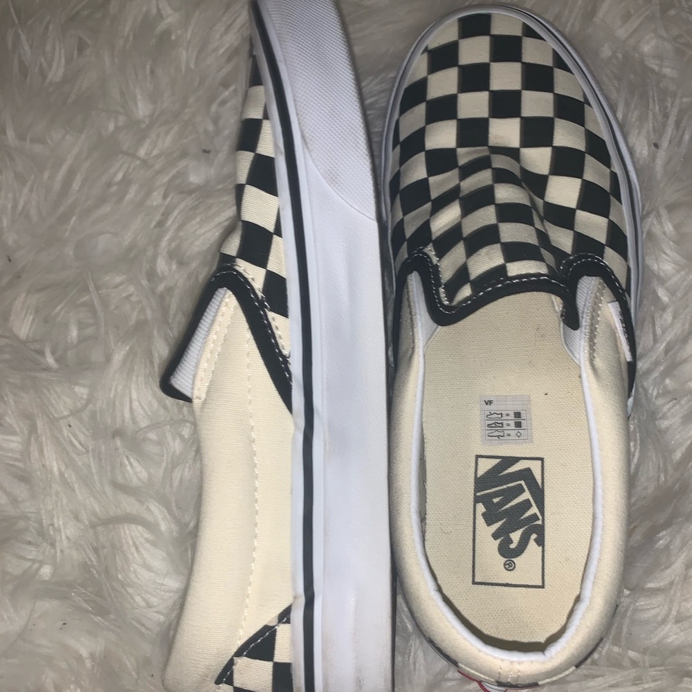 black and white checkered slip on vans